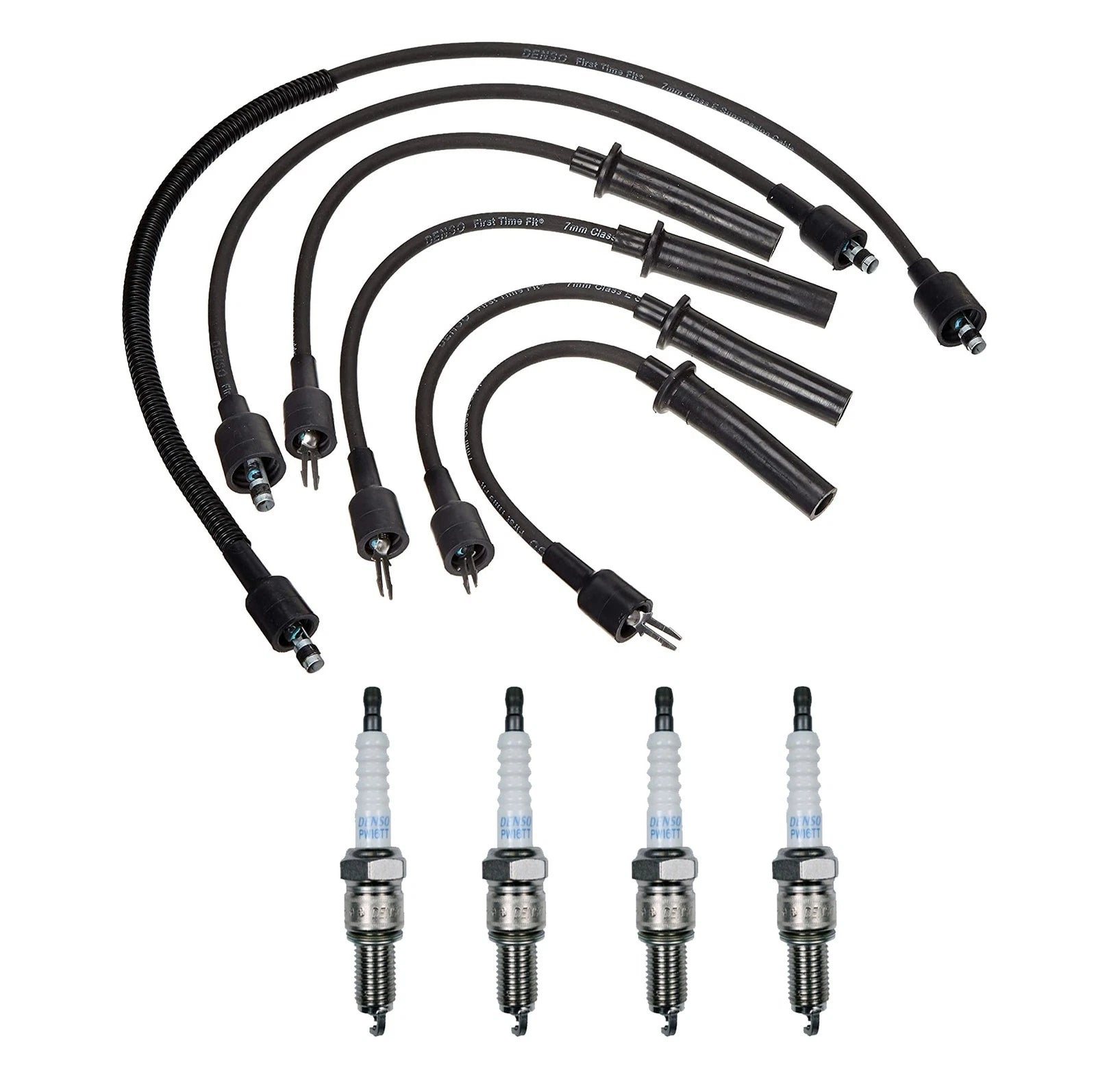 Denso 8mm Wire Set & 4 Platinum Spark Plugs for Chrysler Dodge L4
