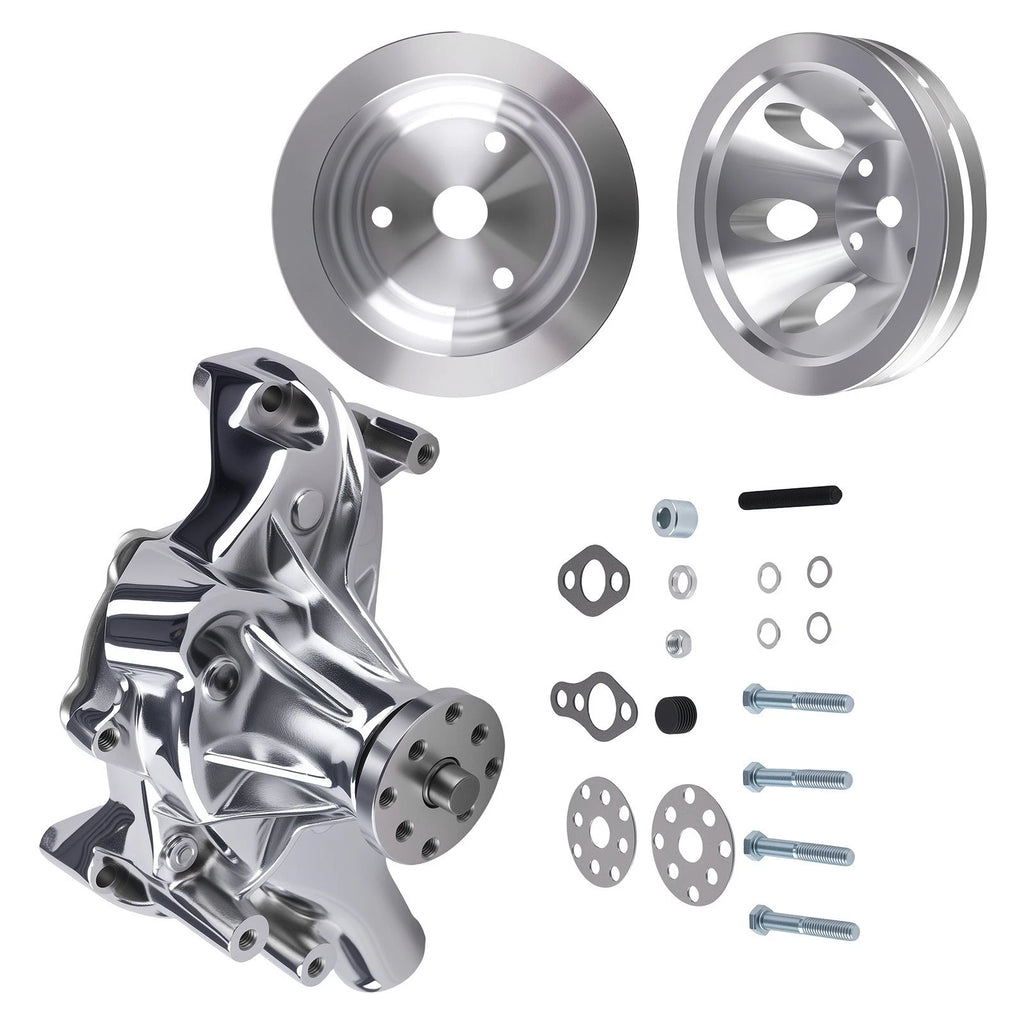 Water Pump & 2 Groove Crankshaft Pulley Kit for Chevy 327 350 383 400 265 283 (1960–1986)