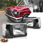 Set of 2 Black Housing Headlights with Clear Corner Lamp for Ford F150/F250/F350/Bronco (1987–1991)