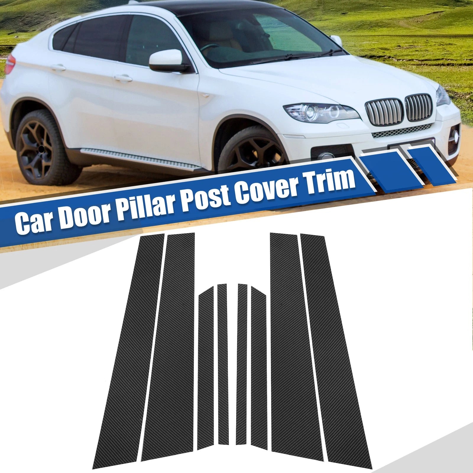 Gloss Carbon Pattern Door Window Pillar Post Cover Trim for BMW X6 (2007–2014)