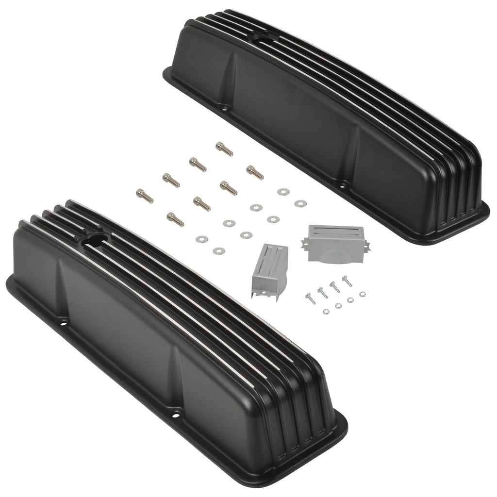 Valve Covers & 12" Oval Air Cleaner for SBC Chevy (1958–1986) Finned Tall Black