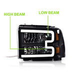 LED DRL Black Headlights for Ford F250 F350 F450 F550 Super Duty (2005–2007)