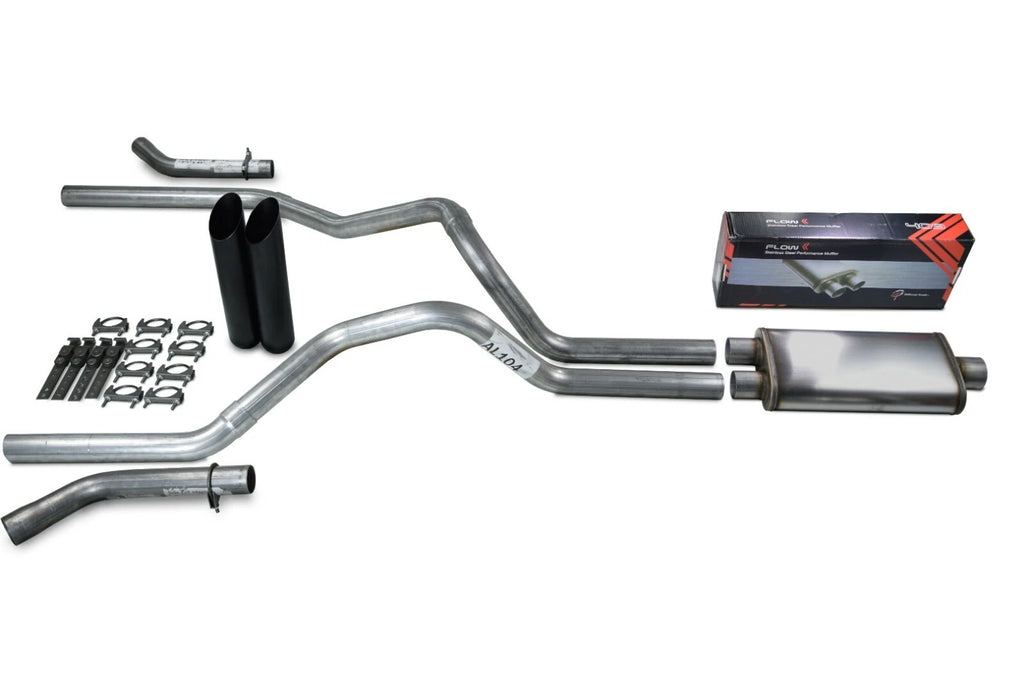 2.5" Dual Exhaust Kit for Dodge Ram 1500 (2004–2008) - Flow II, Black Tips