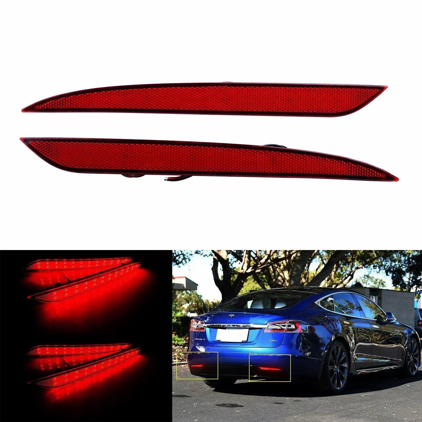 LED Rear Bumper Reflector Brake Parking Light for Tesla Model S (2012–2024)