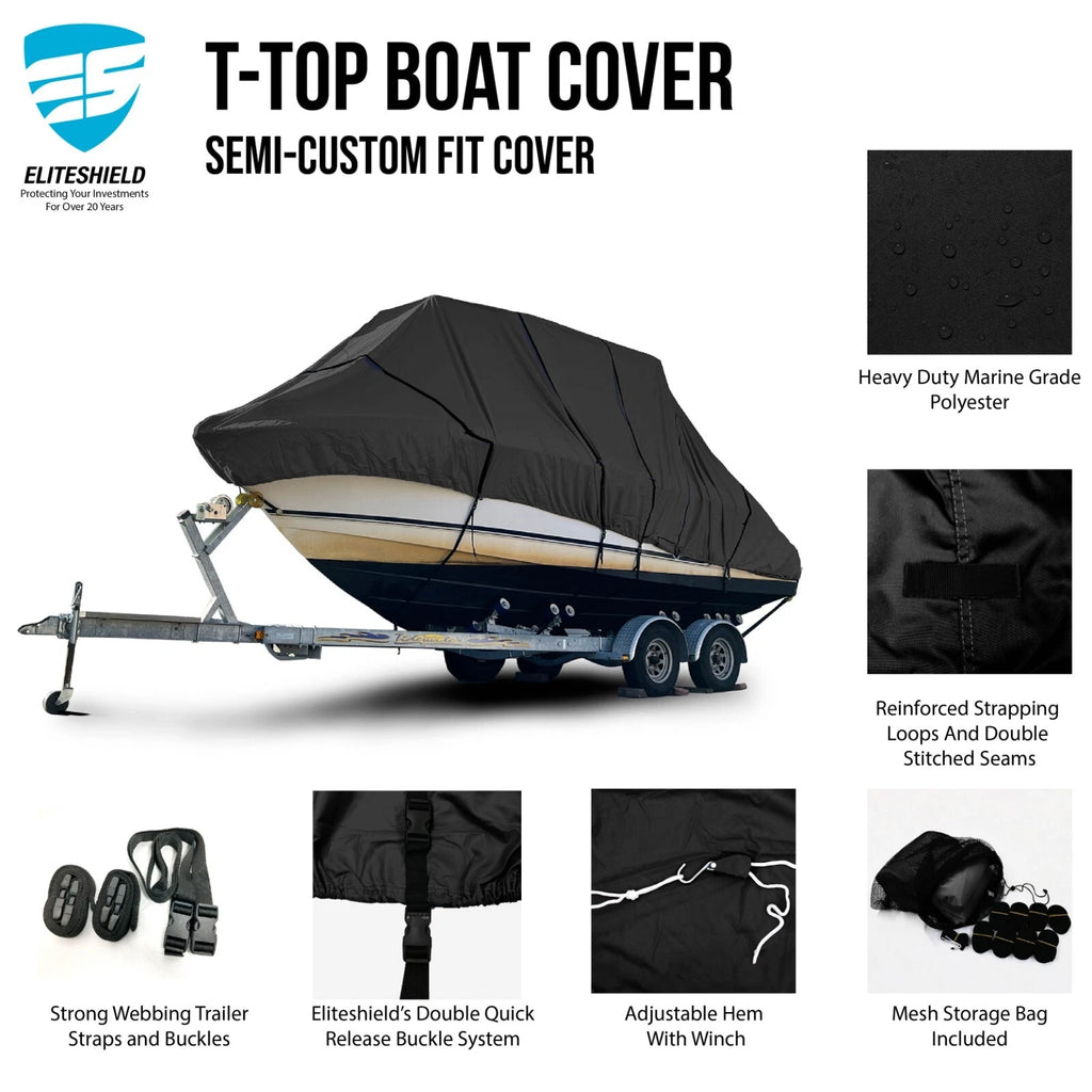 Cobia 314 Center Console T-Top Hard-Top Boat Cover (Black)