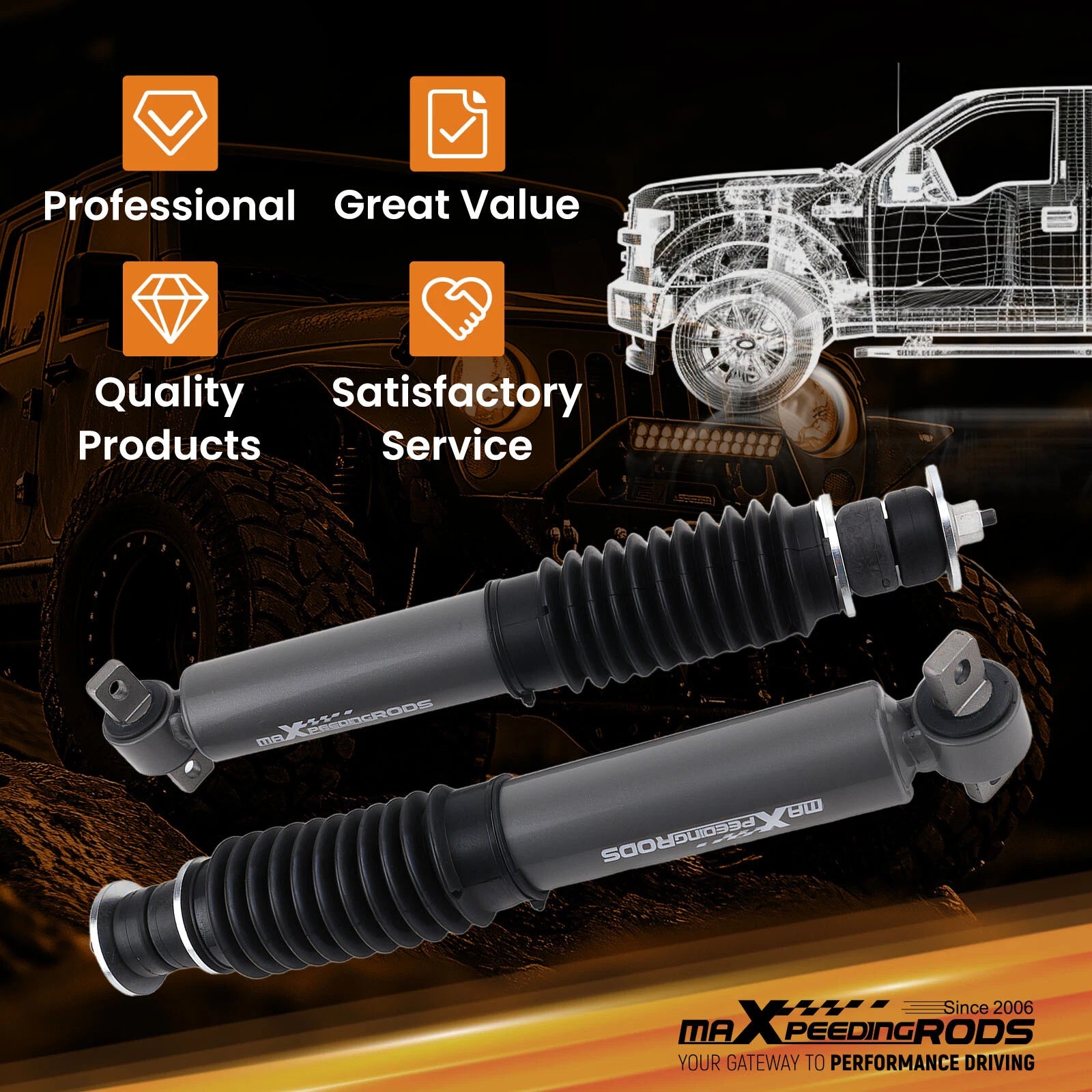 Front Shock Absorbers for Ram 1500 2WD (2010-2018) 0"-2" Lift