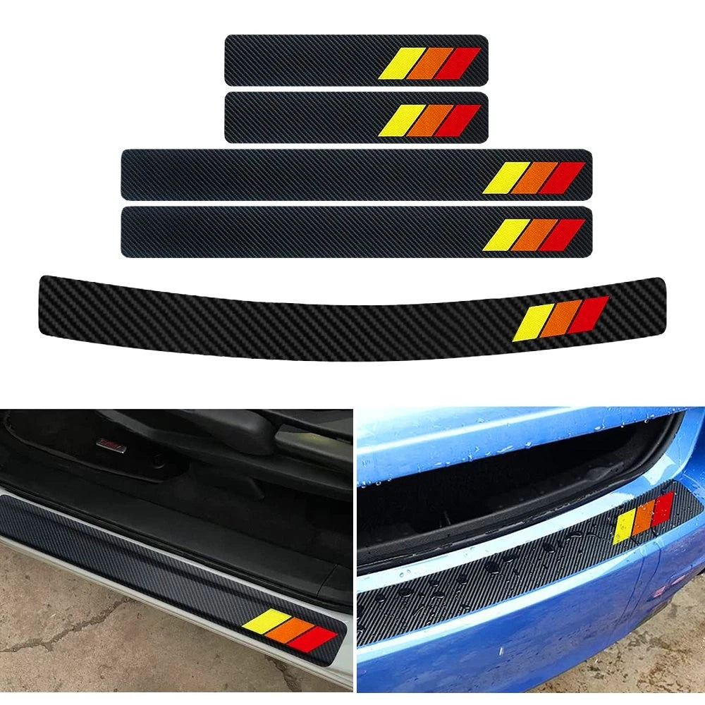 Carbon Glossy 4D Fiber Vinyl Scuff Plate Door Sill Stickers for Auto
