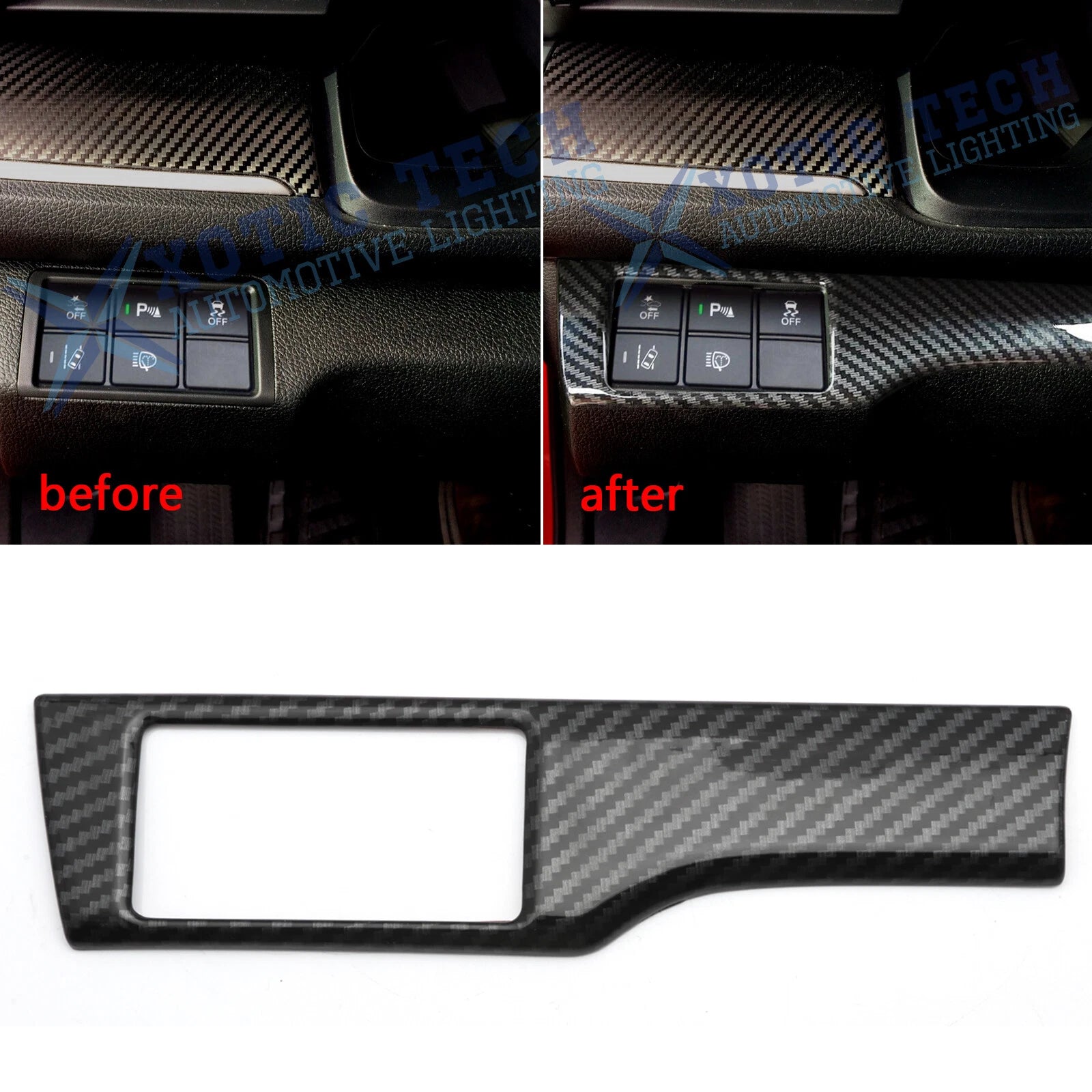 Carbon Fiber Texture Headlight Switch Button Frame Cover for Honda Civic (2016–2019)