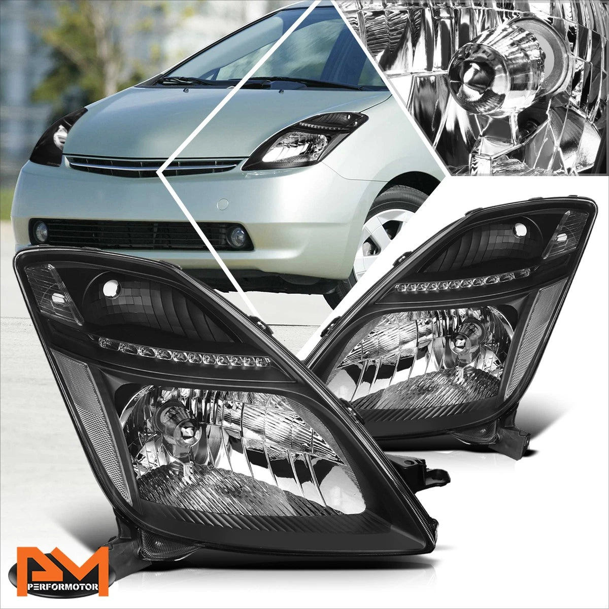 HID Xenon Headlights for Toyota Prius (2006–2009) Black Housing Clear Corner