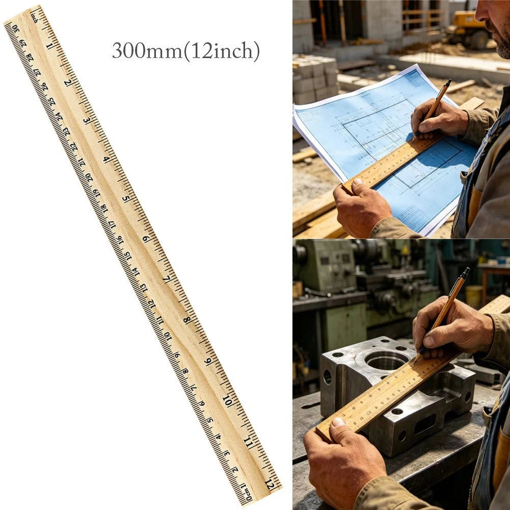 300mm Pine Wooden Ruler Dual Scale for Drawing Measuring Crafting