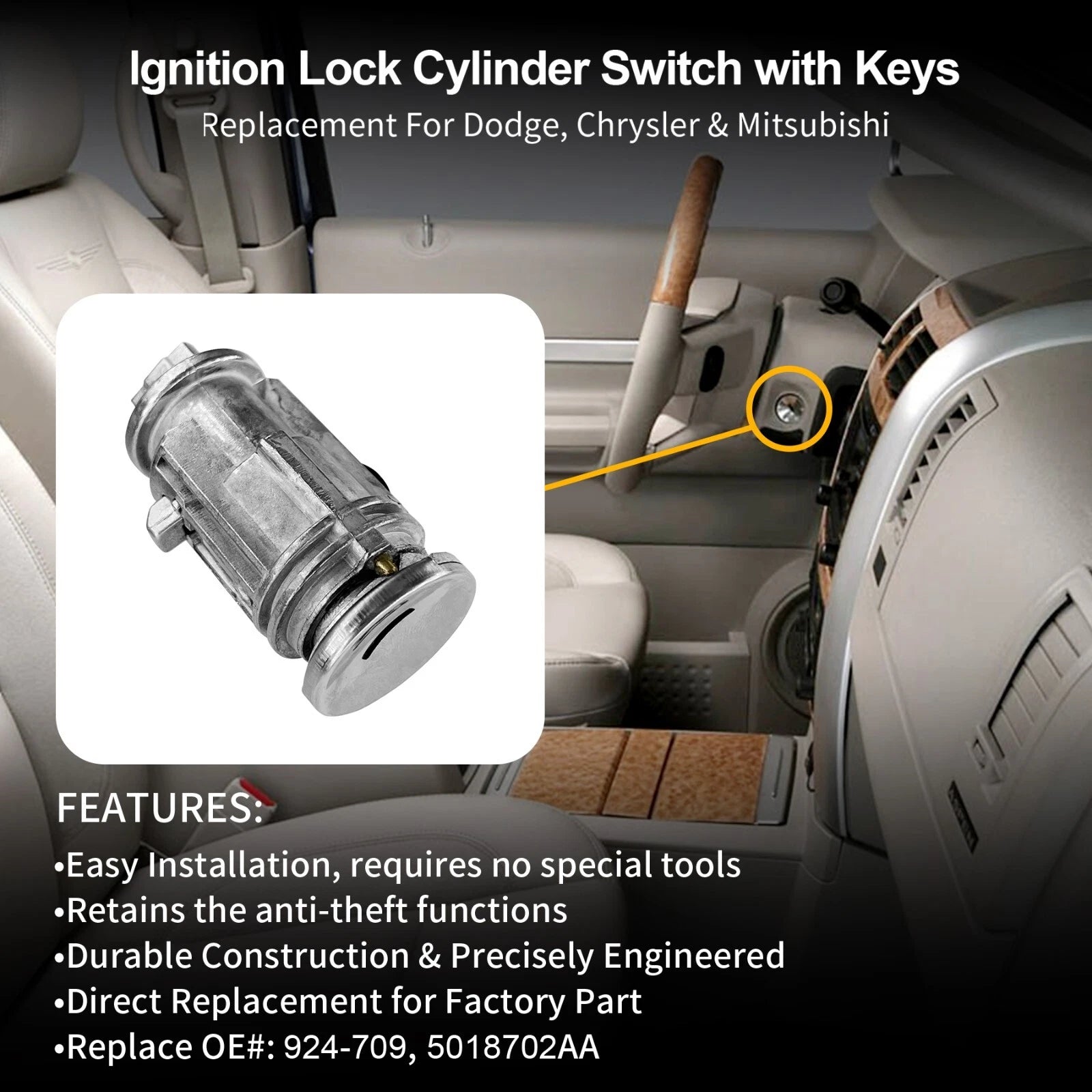 Ignition Lock Cylinder Switch w/ Keys for Dodge Ram, Durango (1994–2003)