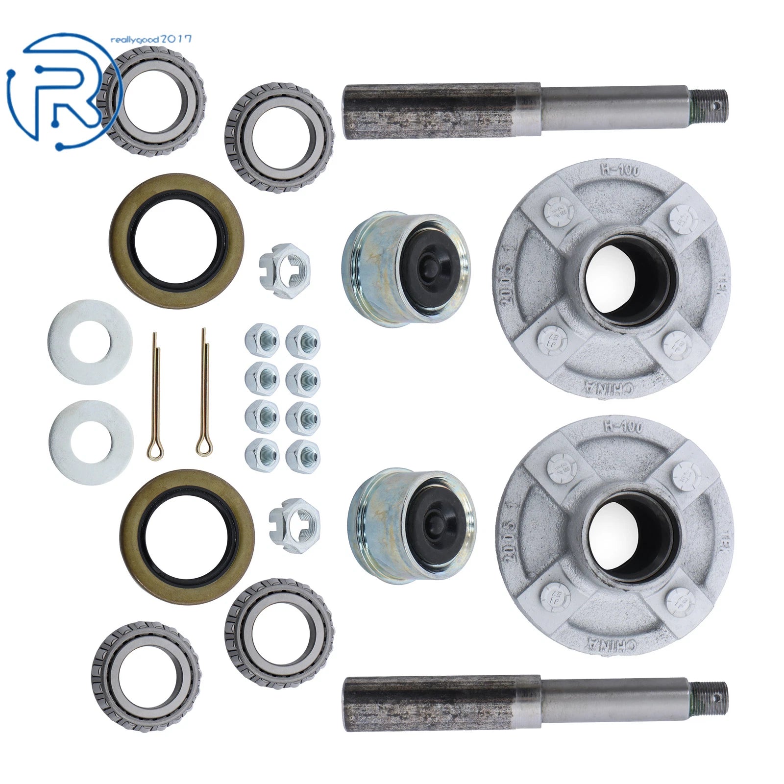 Pack of 2 Trailer Axle Kits with 4 on 4" Bolt Idler & Round BT8 Spindle