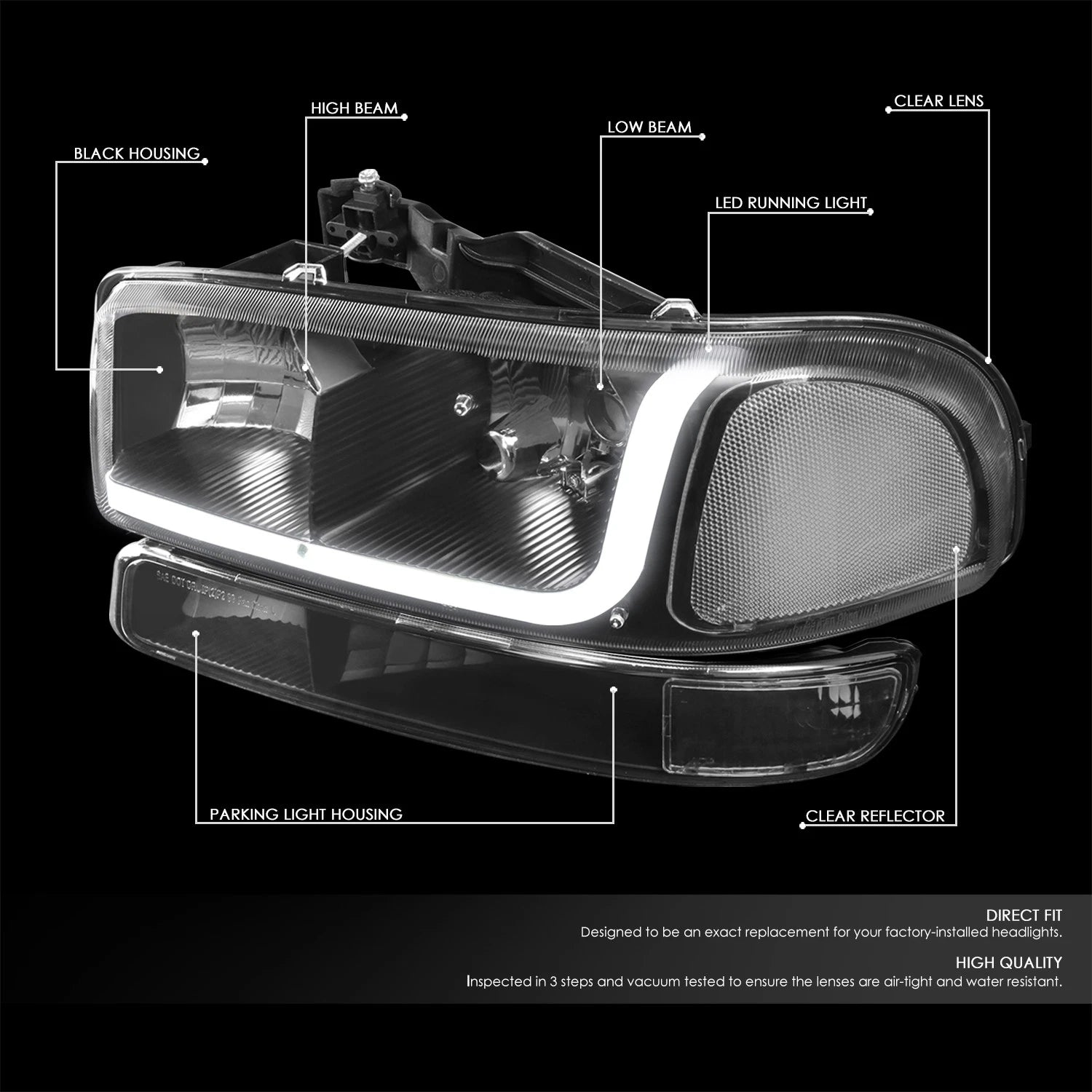LED DRL Tube Headlight Bumper Lamp for GMC Sierra (1999–2007)