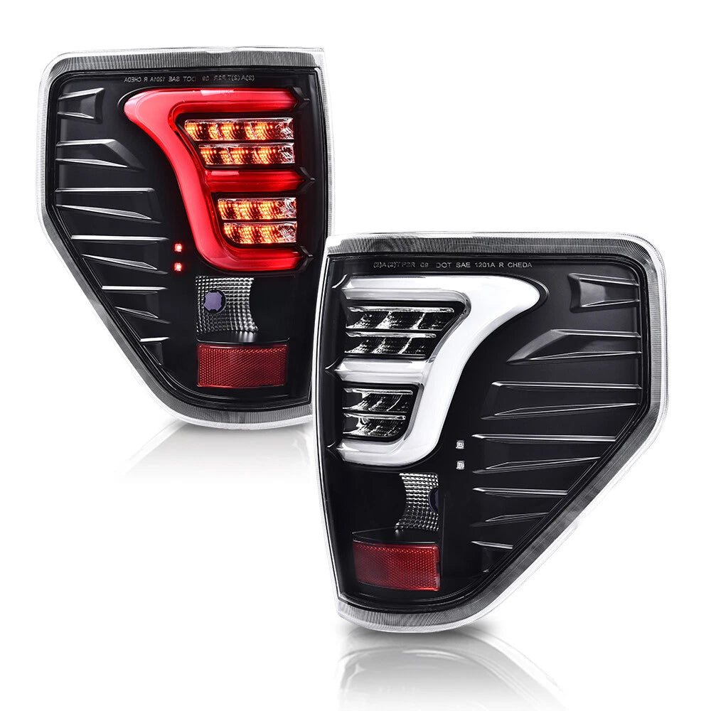 LED Tube Tail Lights for Ford F-150 (2009–2014) Black Assembly