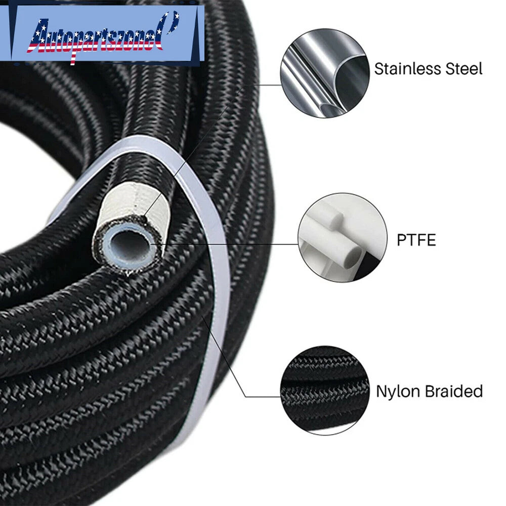 20FT Black 8AN Nylon Braided E85 PTFE Fuel Line Hose Kit with 10 Fittings
