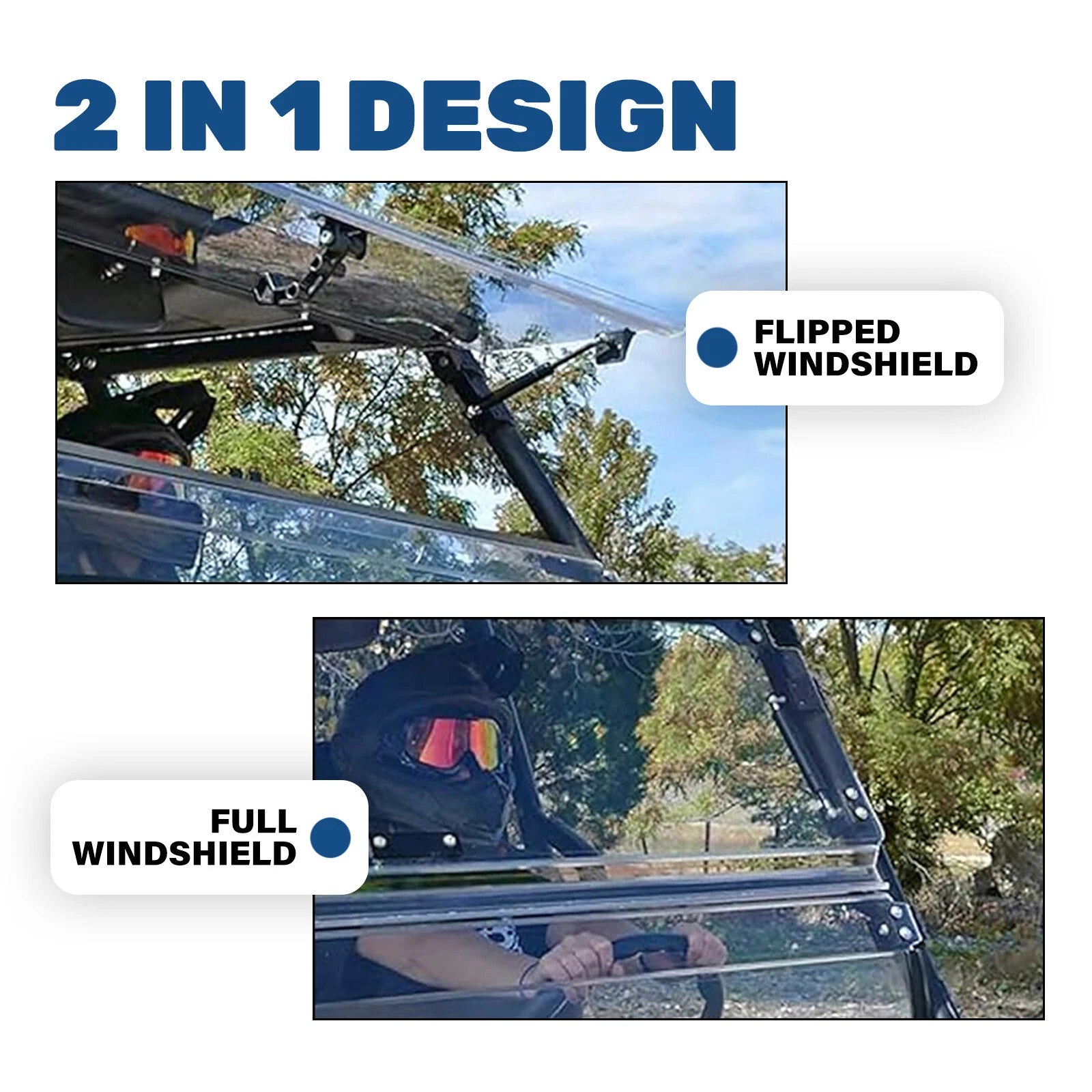 2X Front 2-in-1 Folding Windshield for Kawasaki Teryx 750 800 (2012–2015)