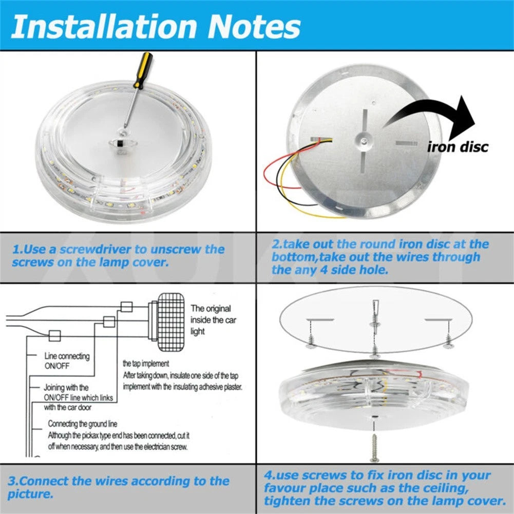 White Plastic Dome Lamp Φ155×30MM for Boat Bus Camper Van