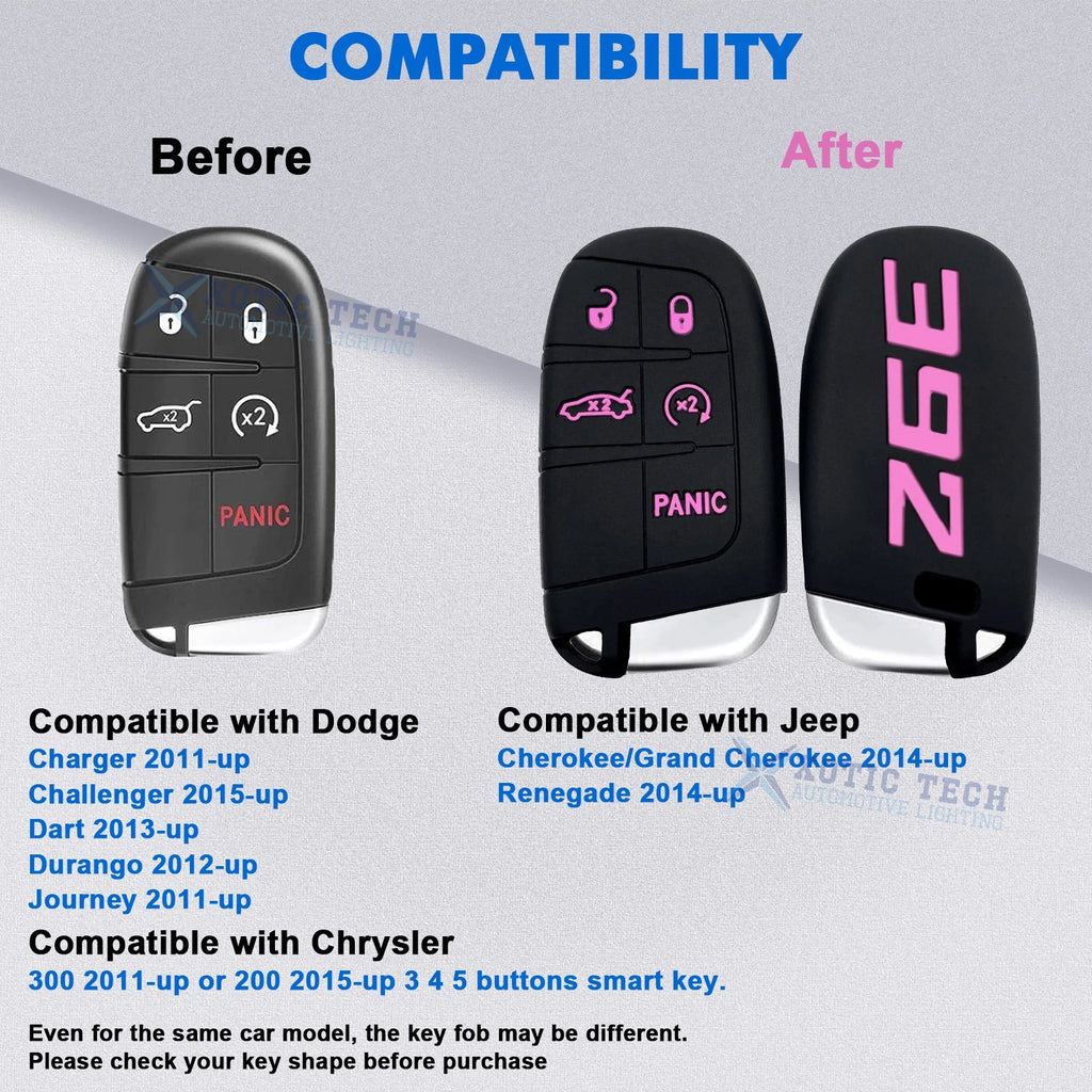 Pink Silicone Remote Key Chain Shell Cover for Jeep Dodge Chrysler (2014-2025)