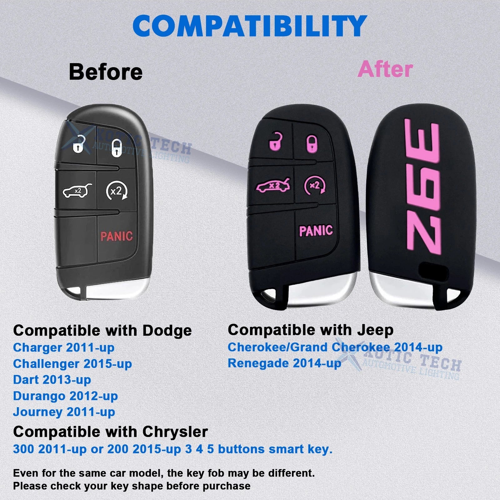Pink Silicone Remote Key Chain Shell Cover for Jeep Dodge Chrysler (2014-2025)