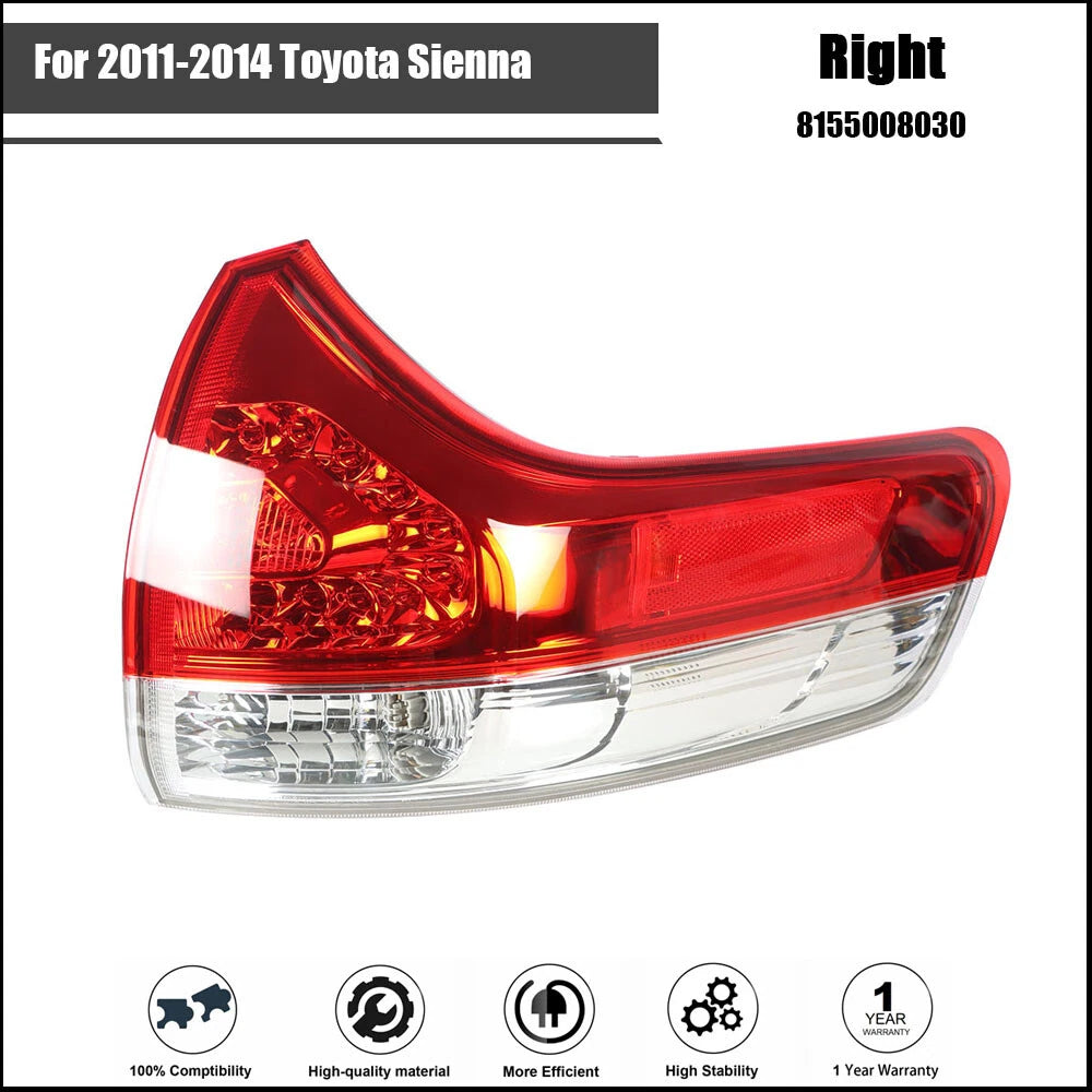 Tail Light Assembly for Toyota Sienna (2011â2014) Right Passenger Side