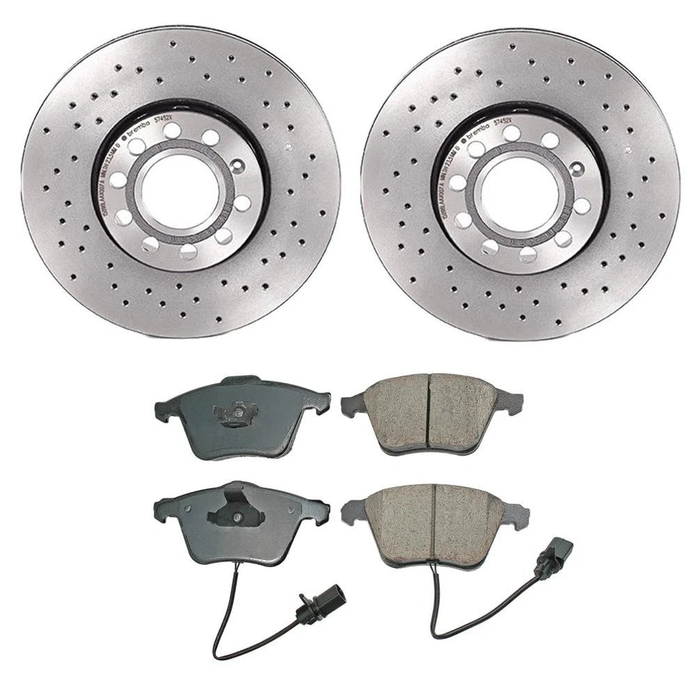 Front Brake Kit with Euro Pad & Xtra Drilled Rotors for Audi A4 Quattro (2002–2008)