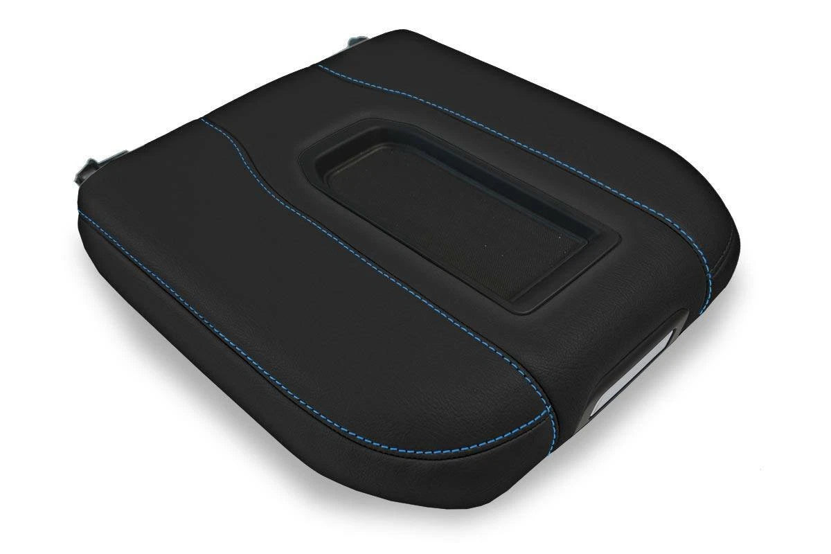 Leather Console Lid Bucket Cover for Chevrolet Silverado (2019–2020) Blue Stitch