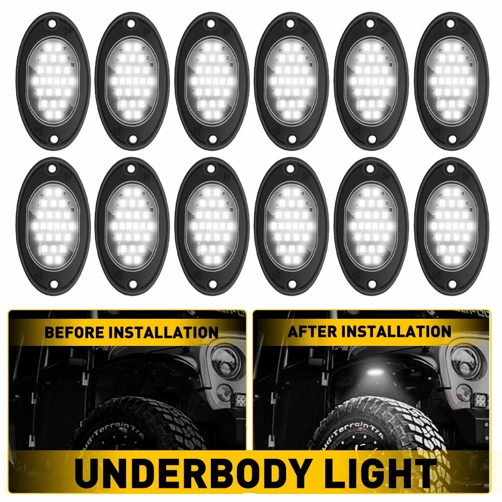 12X White LED Rock Lights for Offroad SUV Pickup Truck
