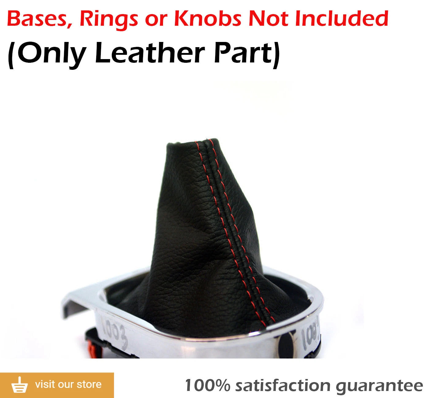 Leather Manual Shift Boot for Ford Mustang (2015–2019) - Red Stitch