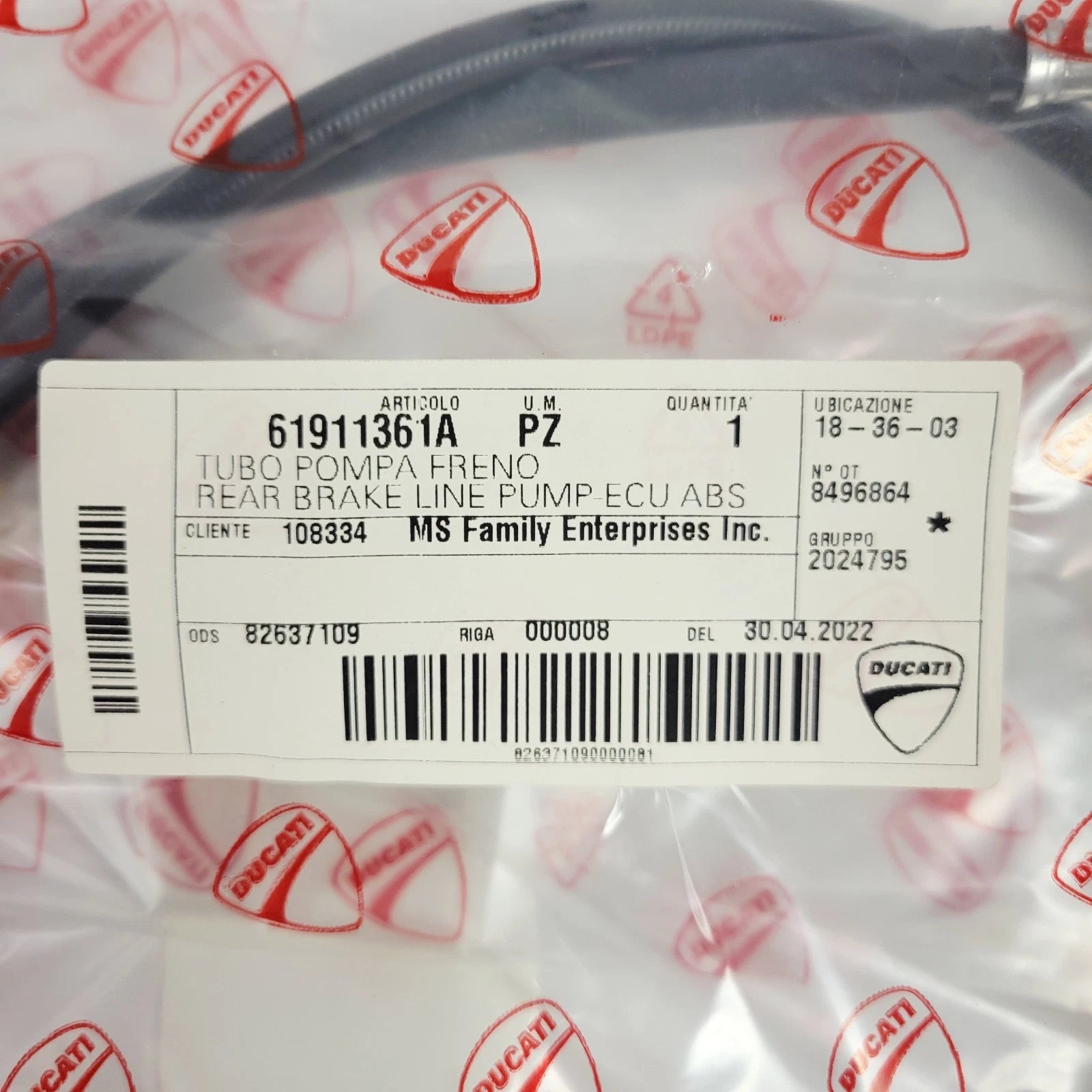 OEM Rear Master Cylinder Brake Line for Ducati XDiavel (2021–2023) 61911361A