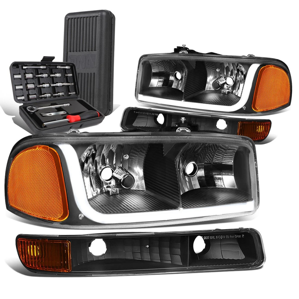 LED DRL Tube Black/Amber Headlight Bumper Lamp for GMC Sierra (1999–2007)