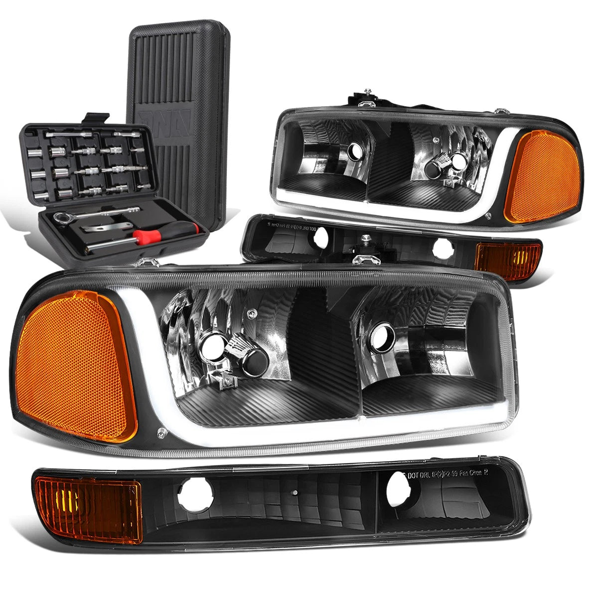 LED DRL Tube Black/Amber Headlight Bumper Lamp for GMC Sierra (1999–2007)