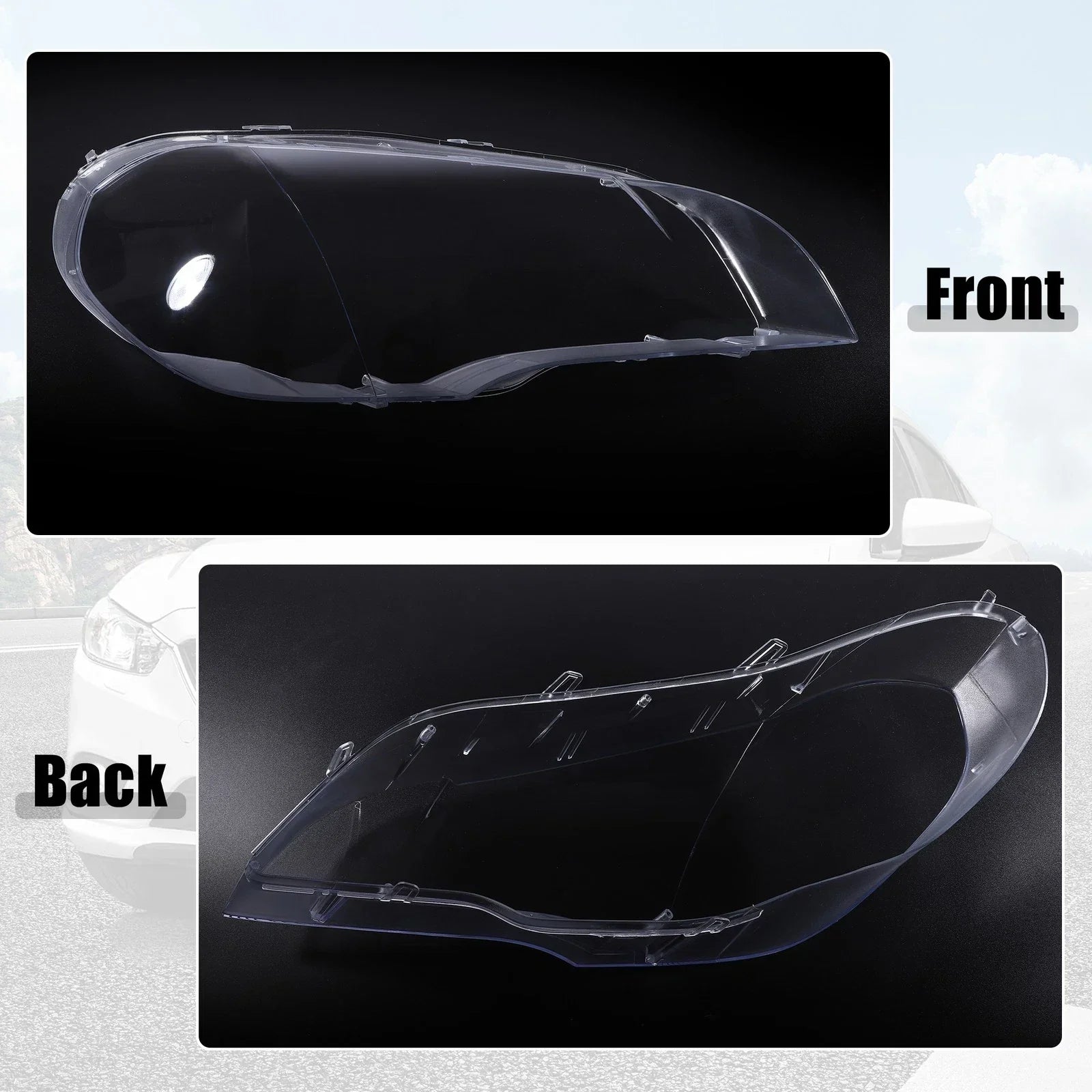 Pair Front Headlight Lens Cover Cap for BMW X5 E70 (2007-2013)