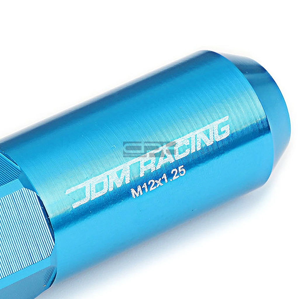 Set of 20 Open End M12x1.25 60mm Tall Sky Blue Hexagon Lug Nuts + Adapter