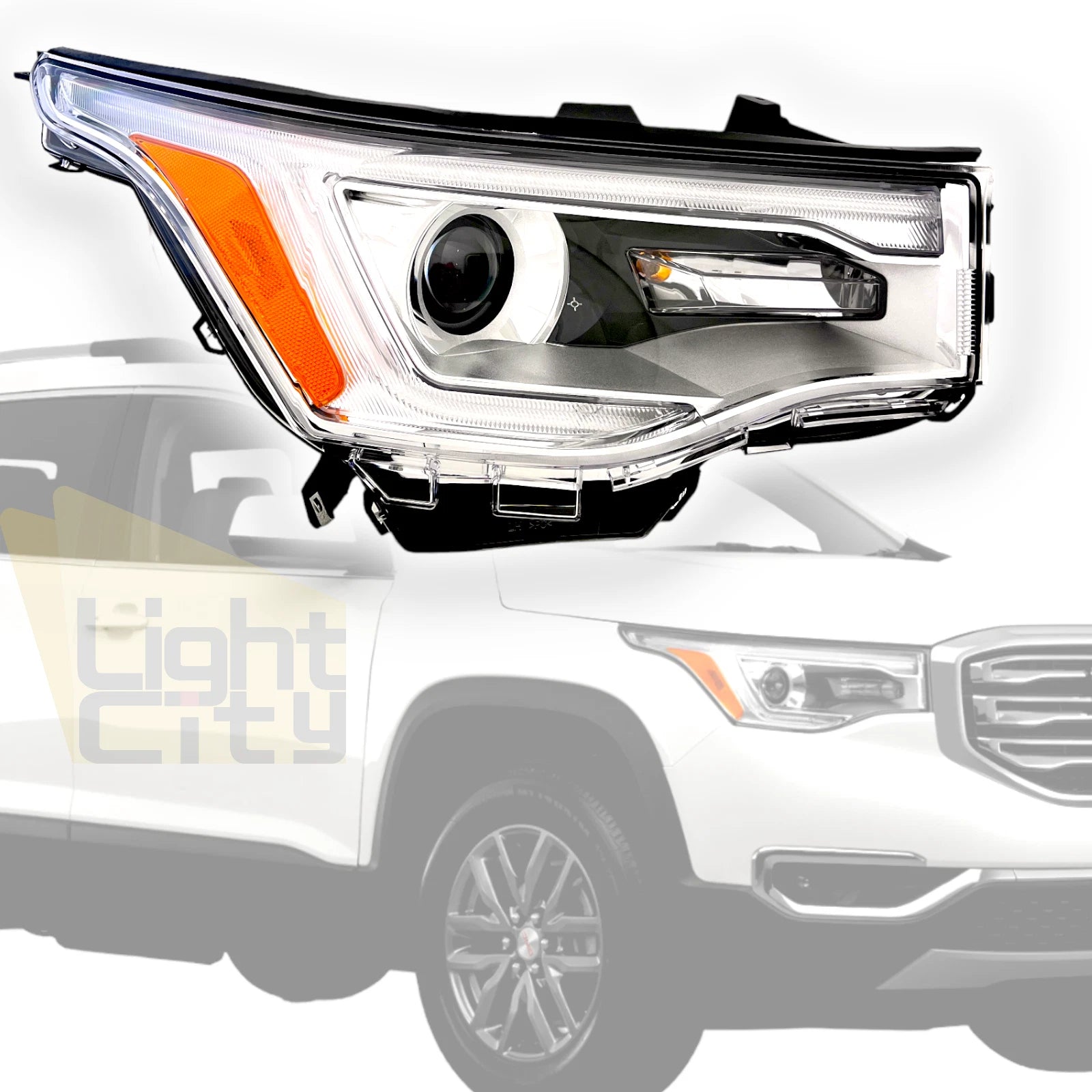 Passenger Side Halogen Headlight for GMC Acadia (2017–2019) w/ LED DRL, Chrome