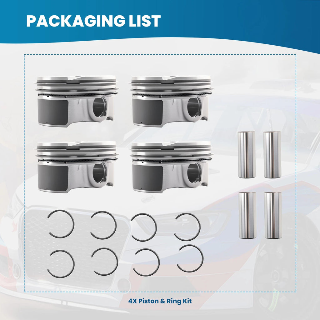 Set of 4 Piston & Rings for Hyundai Elantra, Kia Soul, Forte (2014–2020)