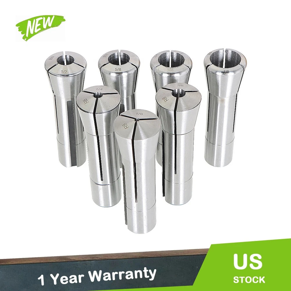 7-Piece Fractional R8 Collet Set (1/8" to 7/8") for Bridgeport