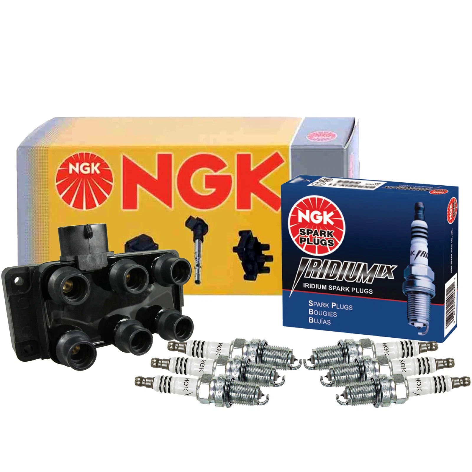 NGK DIS Ignition Coil & 6 Iridium IX Spark Plugs for Ford Taurus SHO (2010–2019)