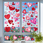 9 Sheets Romantic Window Stickers Red Hearts for Valentine's Day Decor