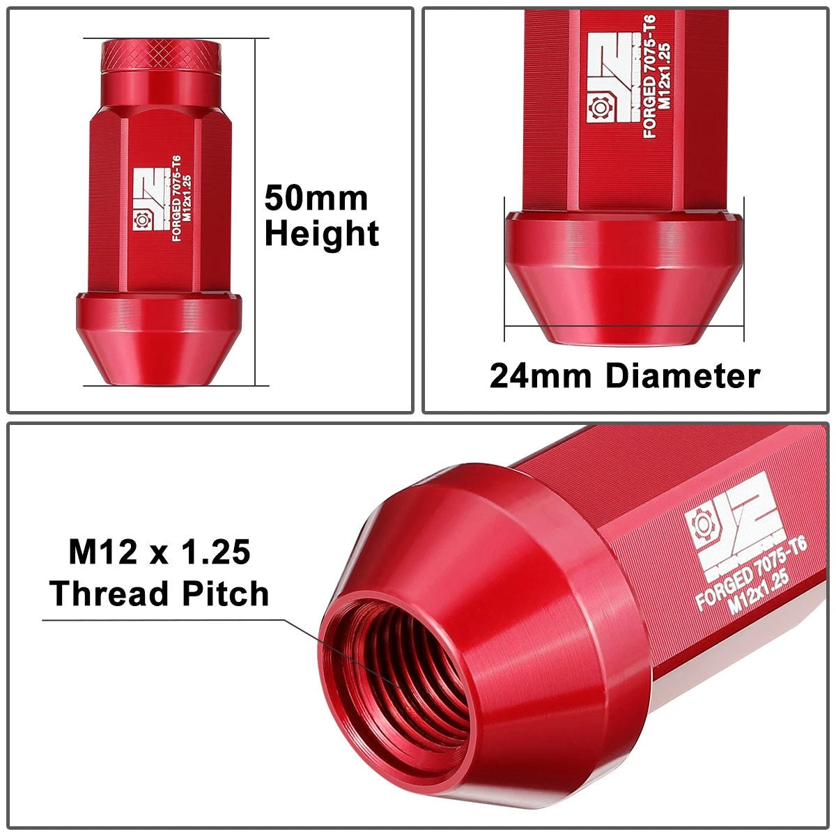 Set of 20 Closed End Lug Nuts M12 X1.25 24mm OD for J2 Engineering