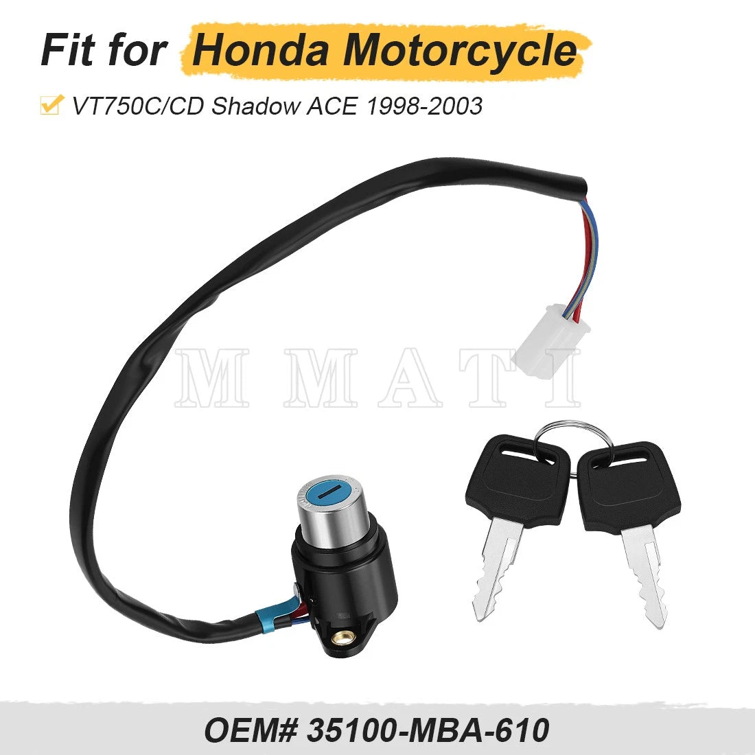 Ignition Key Switch 35100-MBA-610 for Honda VT750C/CD Shadow ACE (1998–2003)