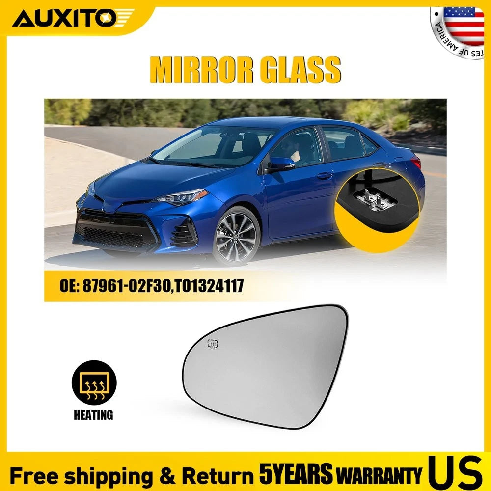 Heated Convex Left Driver Side View Mirror Glass for Toyota Corolla (2014–2019)