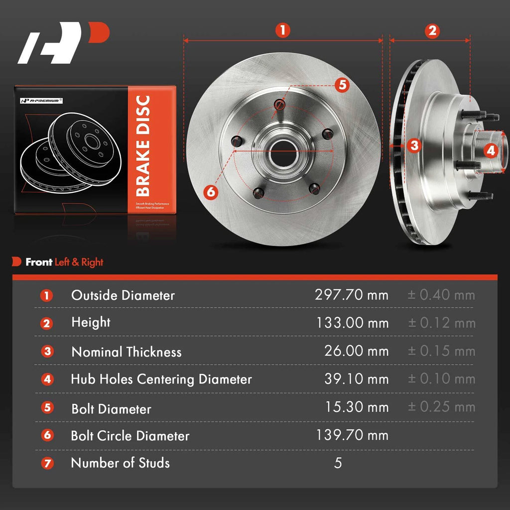 2X Front Disc Brake Rotors for Ford E-150 Econoline (1994-2001)