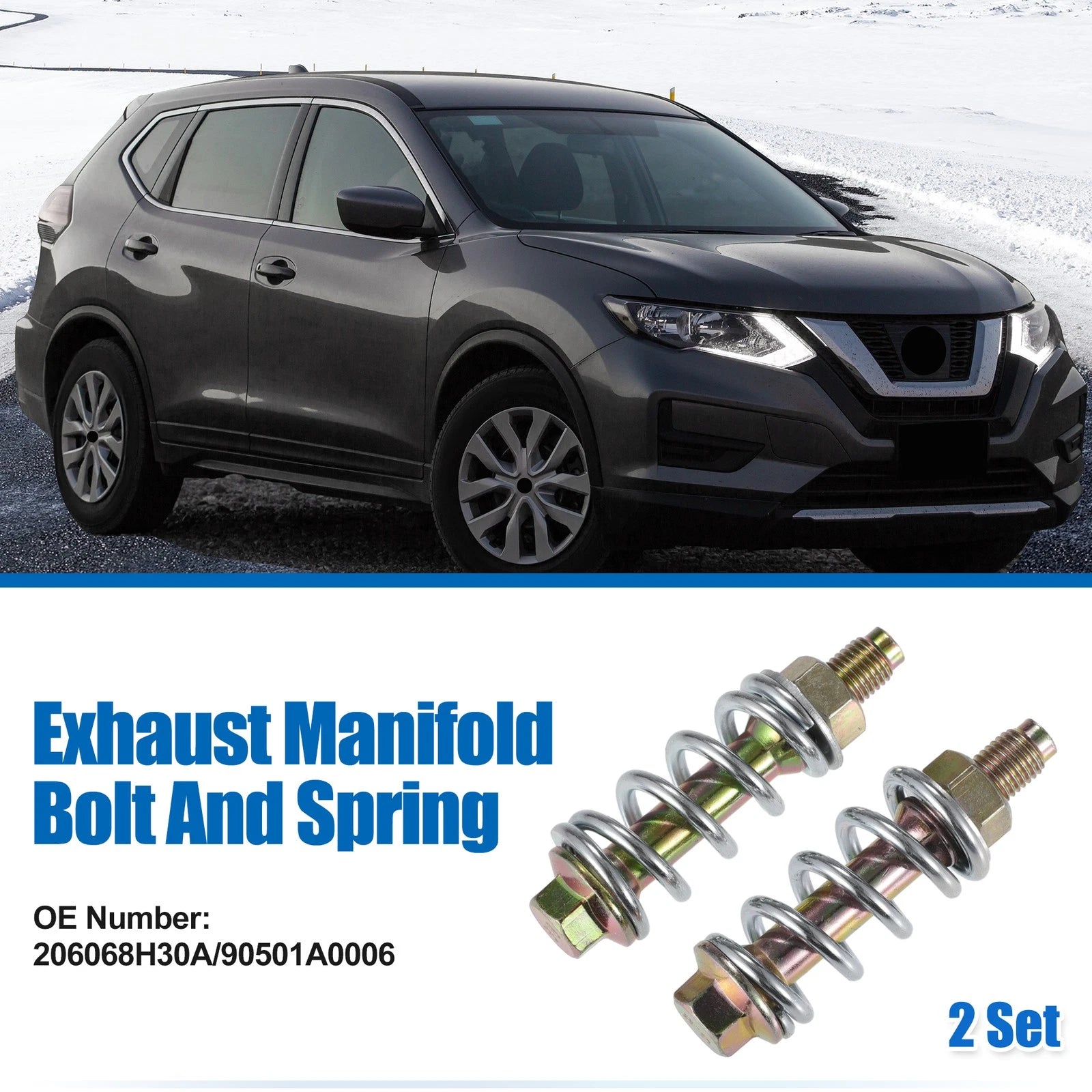 Set of 2 Exhaust Manifold Bolt Nut and Spring Repair Kit for Toyota (No. 206068H30A)