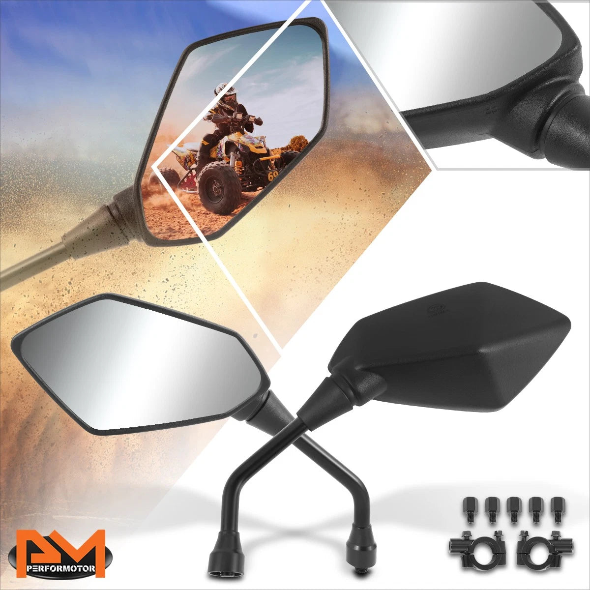 2Pcs Convex Side Rear View Mirrors for ATV (Universal Fit)