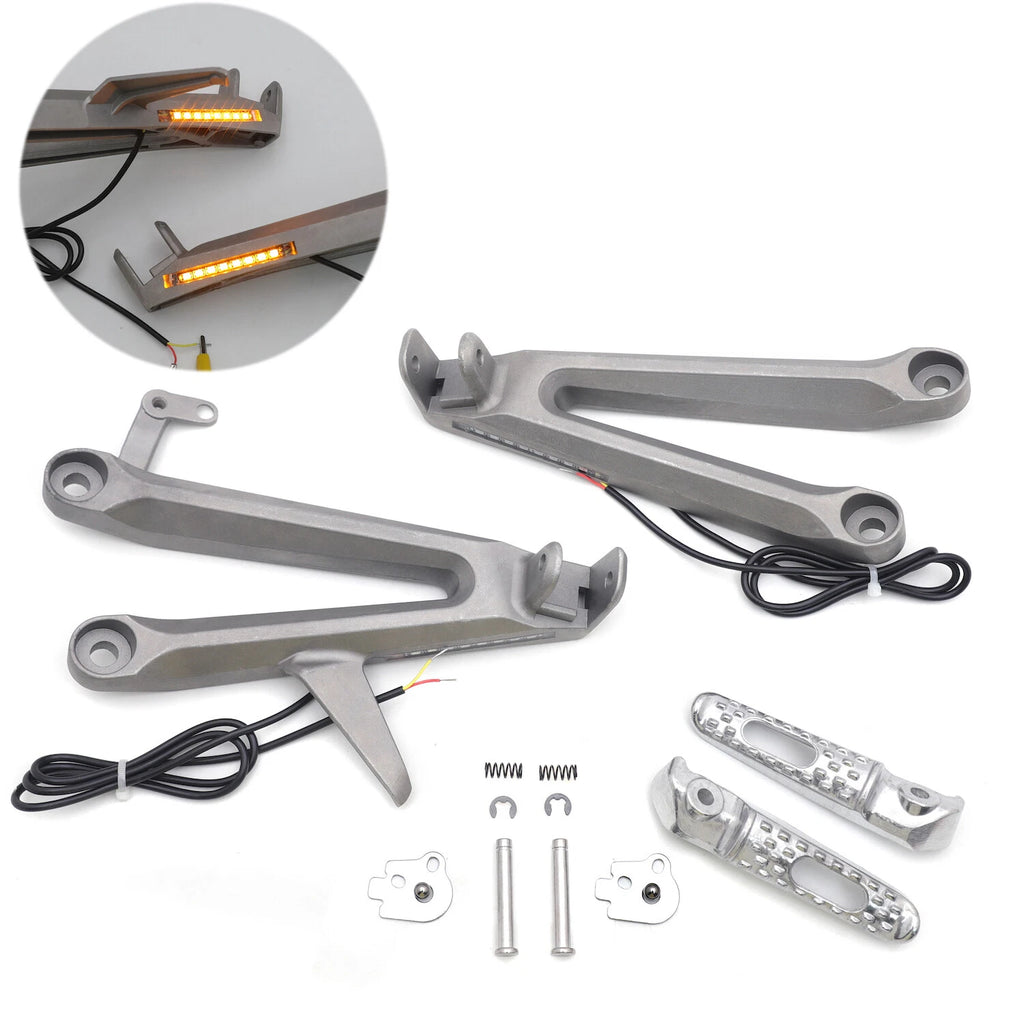 Silver Rear Passenger Footpeg Bracket w/ LED Signal for Honda CBR1000RR (2004–2007)