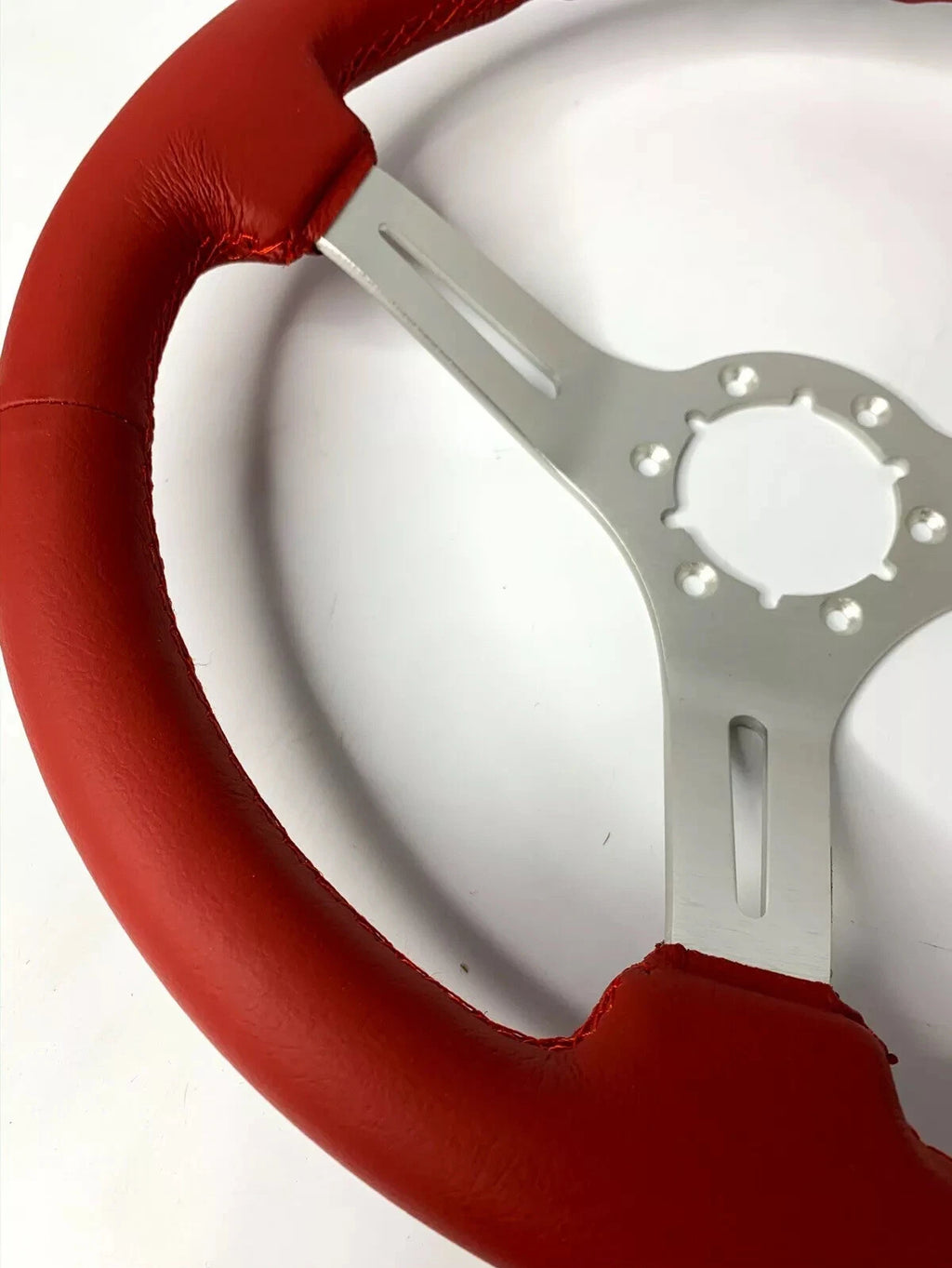 14 Inch Brushed 6 Hole Leather Steering Wheel with Horn Button for Universal (All)