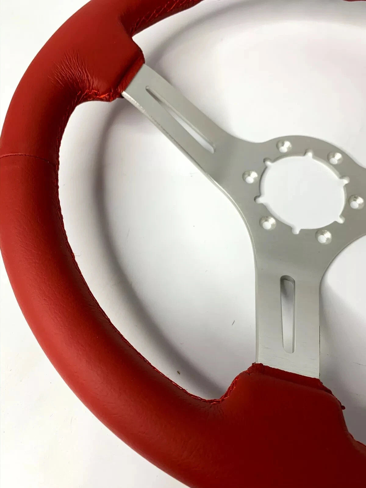 14 Inch Brushed 6 Hole Leather Steering Wheel with Horn Button for Universal (All)