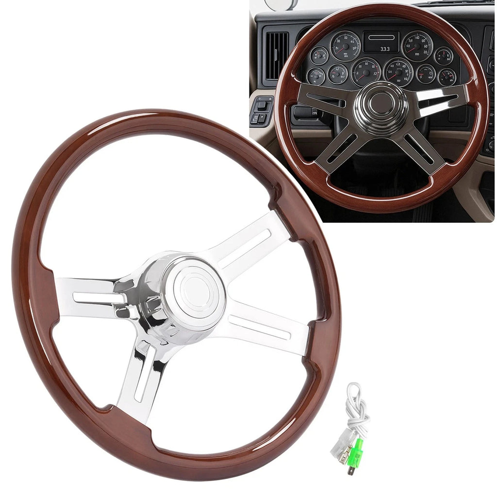 18in Chrome Wood Steering Wheel for Freightliner Kenworth Peterbilt Volvo