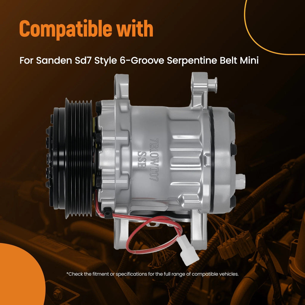 A/C Compressor for Sanden SD7 Style Serpentine Belt (6-Groove Pulley) (2000–2005)