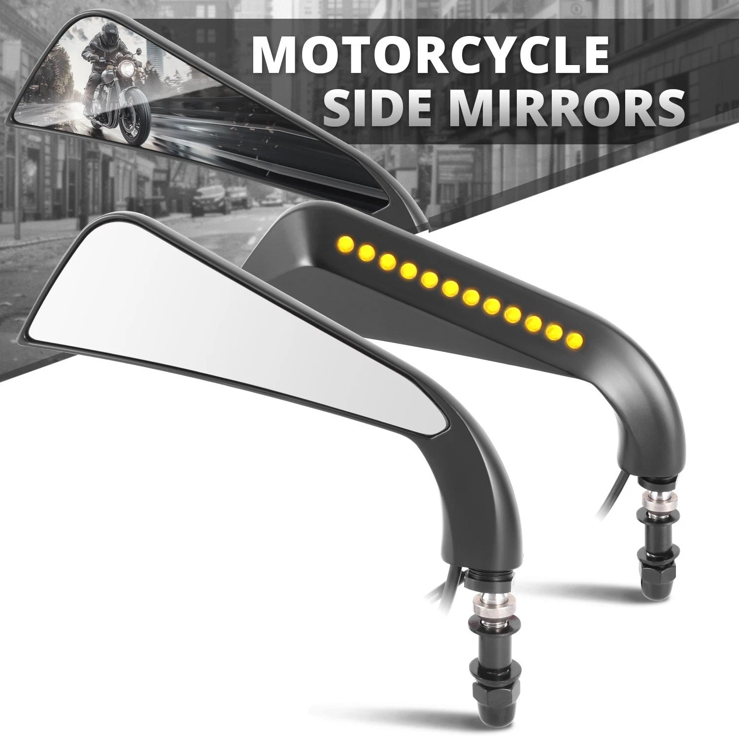Chrome Side View Mirrors for Universal Naked Bike Cruiser (Fit All Models)